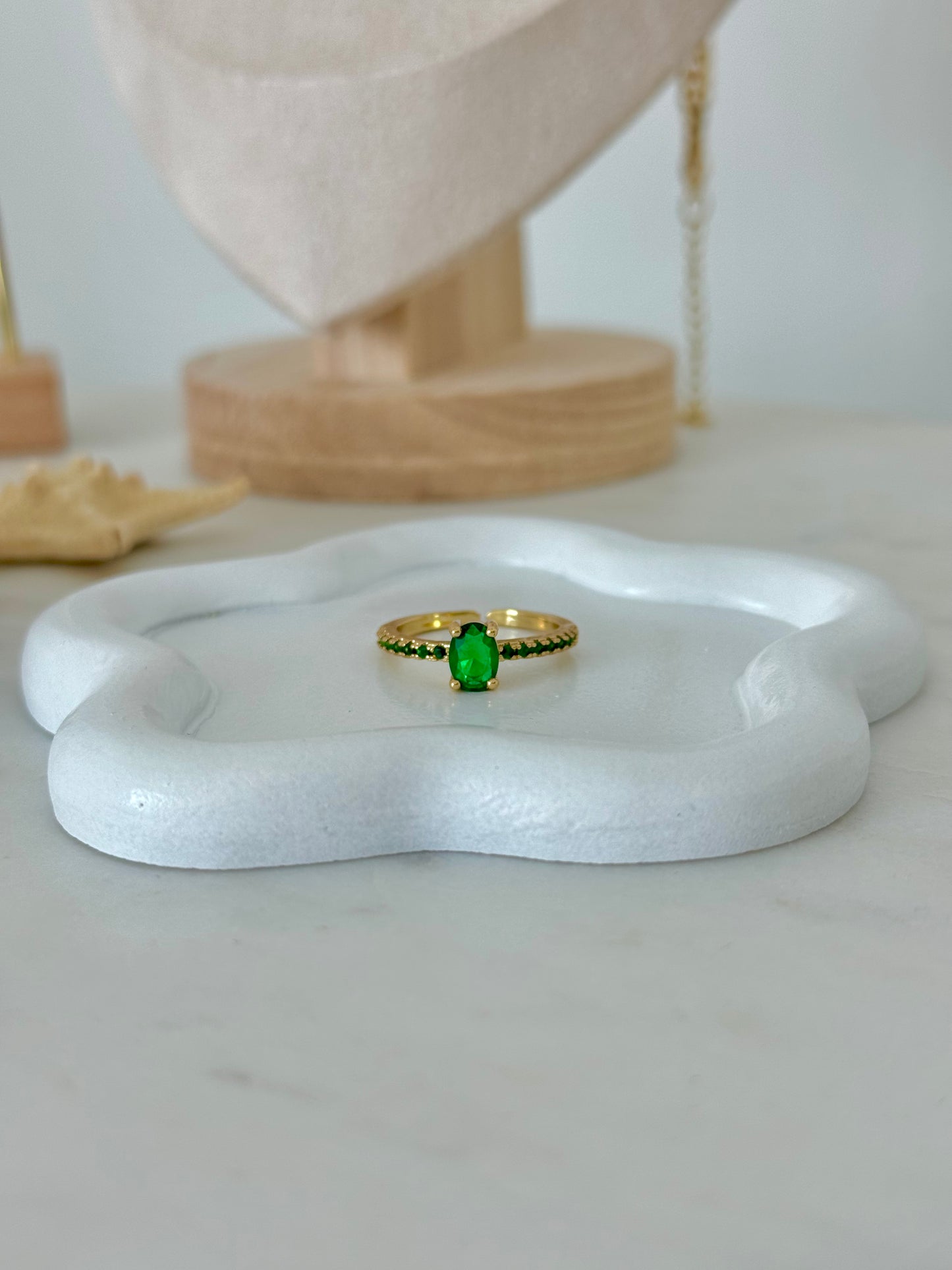 Emerald Halo Adjustable Ring