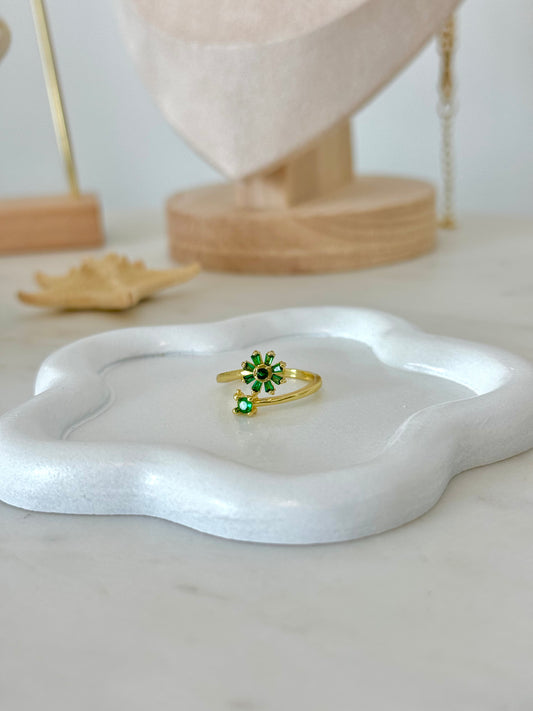 Emerald Blossom Adjustable Ring