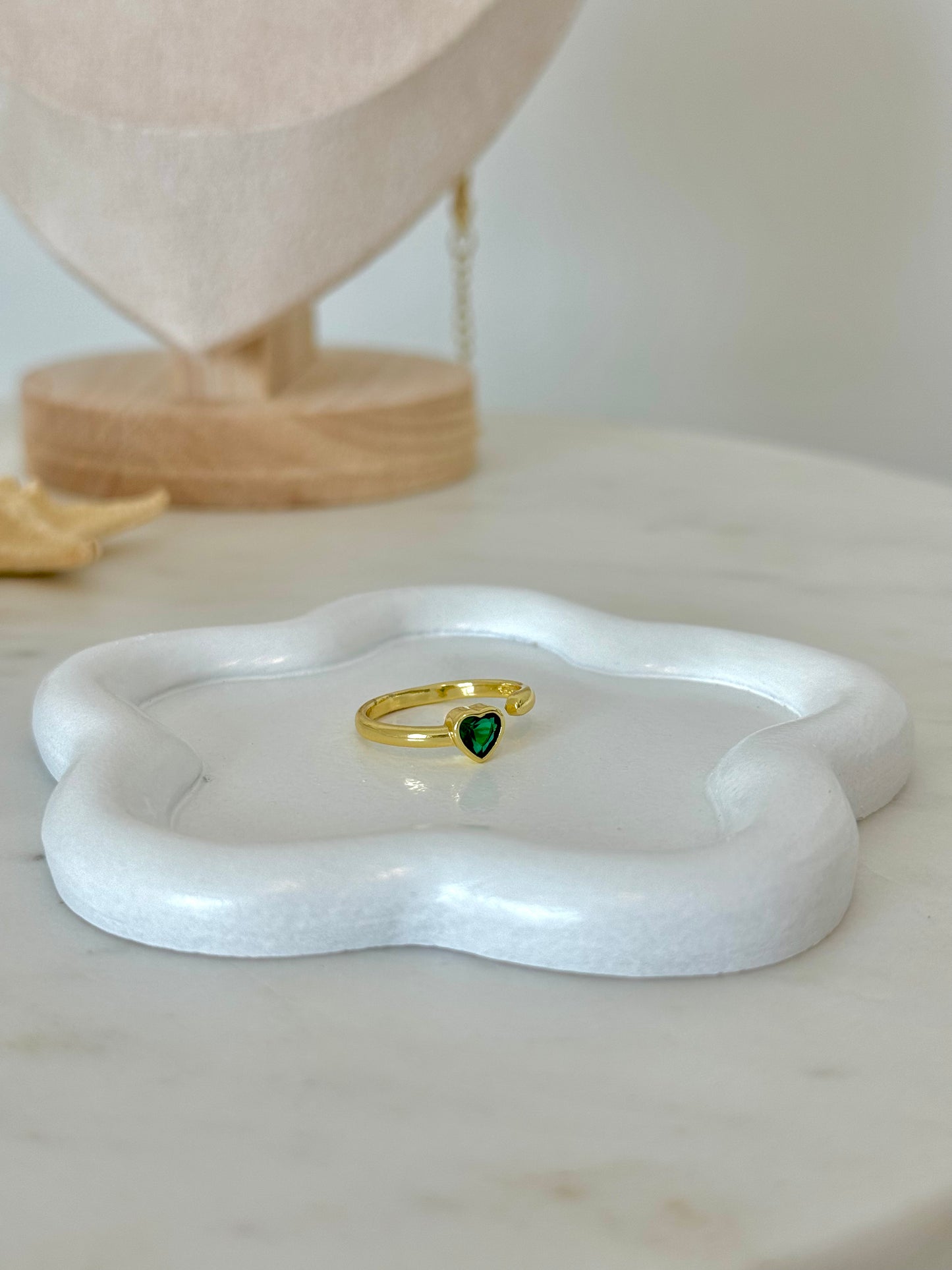 Emerald Heart Adjustable Ring