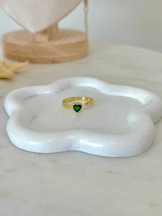 Emerald Heart Adjustable Ring