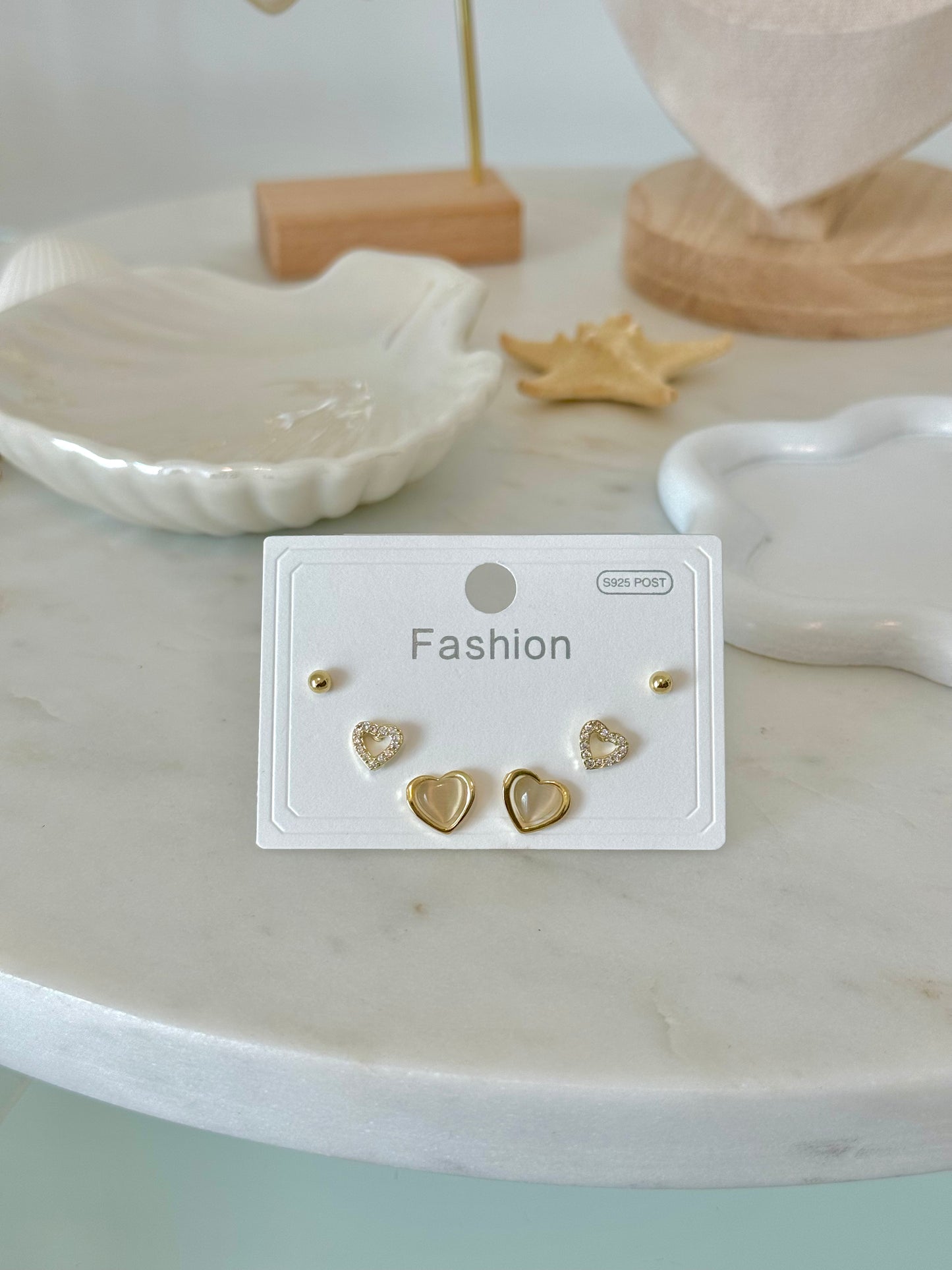 Gold Trio Stud Earrings Set